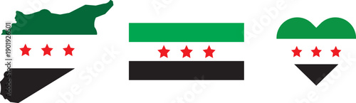 Syria vector map outline. Syria map vector set with editable country outline black silhouette and national flag featuring red white black. Syria vector map outline, Syria map