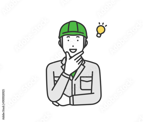 納得,作業着男性ヘルメット付