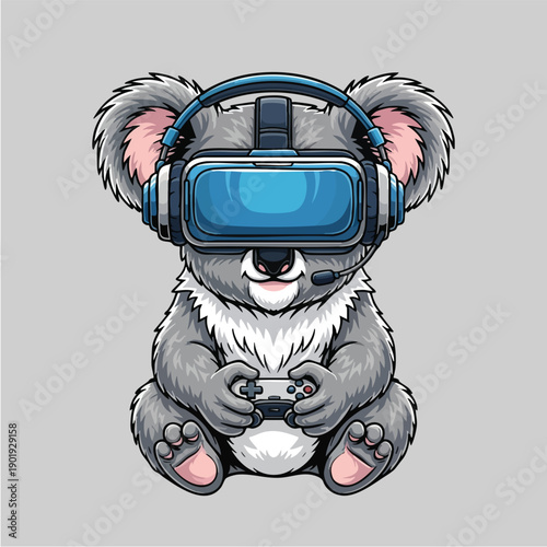 Adorable Koala Bear Immersed in Virtual Reality Gaming Experience.