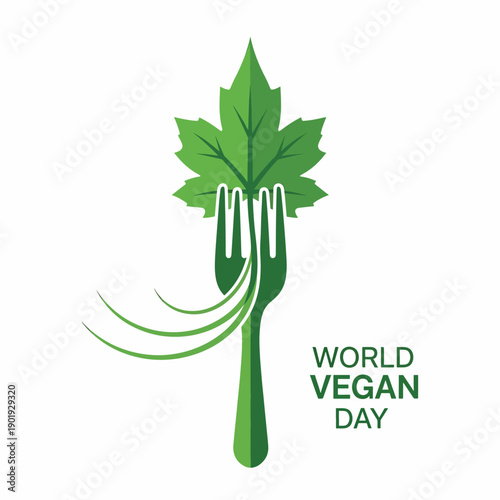 A green fork with a leaf on top, symbolizing veganism