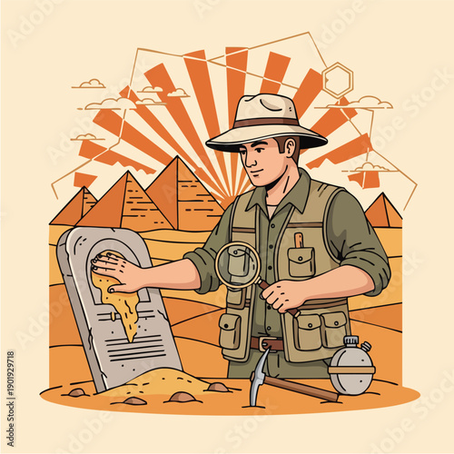 Adventurous Archaeologist Unearthing Ancient Artifacts in Desert.