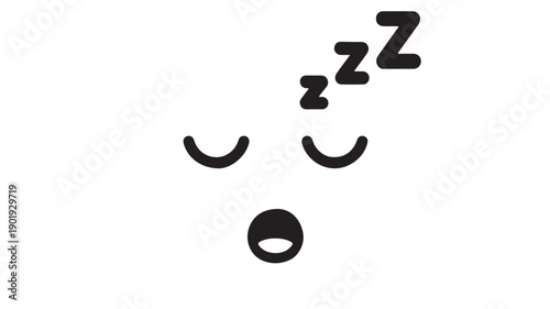 Sleeping Face with Closed Eyes and Zzz Bubbles in Simple Flat Design with Black Color on White Background for Social Media Emoji