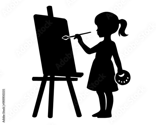 silhouette of a girl painting, vector illustration.
