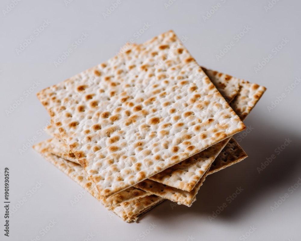 Fototapeta premium Matzah Crackers Stacked Together as Traditional Unleavened Bread for Religious Purpose on a Neutral Gray Background for Culinary Editorial and Commercial Design