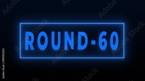 Round 60 Neon Digital Countdown HUD Screen Animation Background 4K