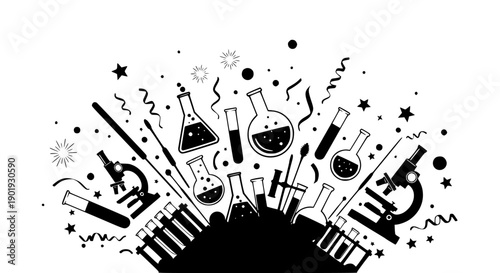 Science laboratory equipment set with test tubes beakers flasks vector illustration