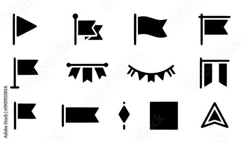 SEO Friendly Title
Bold black pennant flag icons collection for events, parties, and banners