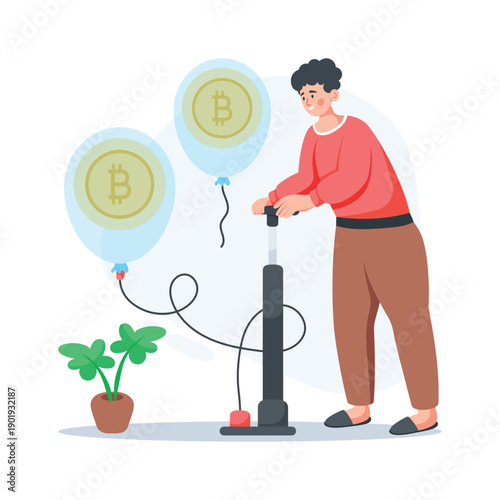 A trendy flat illustration illustrating cryptocurrency market inflation