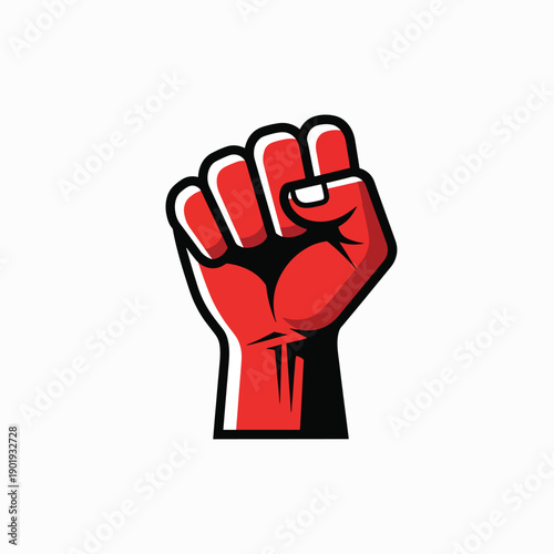 A red fist with a black outline raised in a symbol of defiance or solidarity