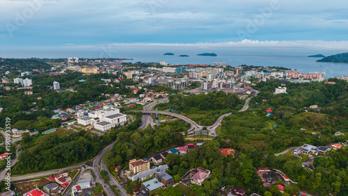 Принти на полотні Aerial Footage of local lifestyle residential housing at Kota Kinabalu city, Sab