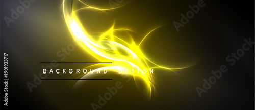 Abstract yellow energy flows, dynamic design. Dark background enhances bright swirls, text reads background design. Elegant, modern aesthetic.