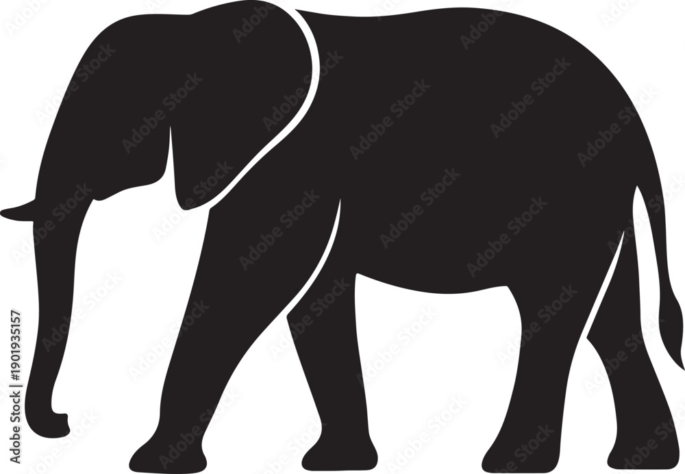 Fototapeta premium Large african elephant silhouette isolated on white background for safari and wildlife design