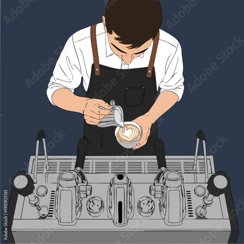 Barista pouring latte art into a cup of coffee.