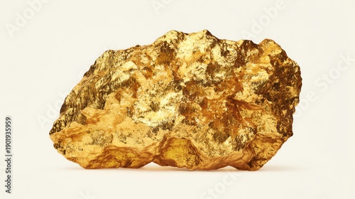 Shiny natural gold rock, white isolated background