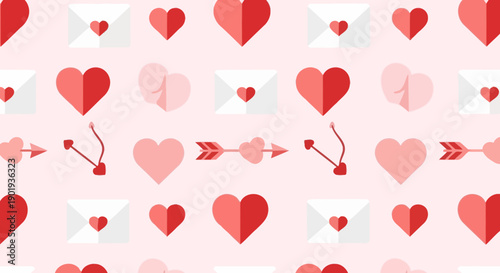 Seamless pattern of red heart balloons and red hearts for Valentine love design