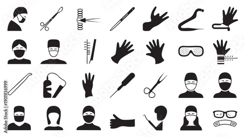 Barber Silhouette Icons with Haircut Tools