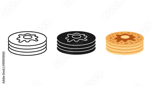 A set of three gear shaped tokens in different colors Vector