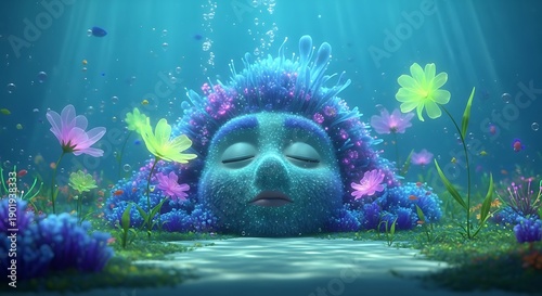 Wallpaper Mural Underwater Serenity - A Sea Creatures Peaceful Slumber Amidst Vibrant Coral. Torontodigital.ca