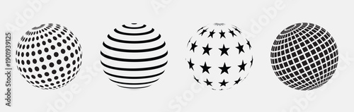 Abstract 3D circle art set with geometric patterned spherical design elements vector poster