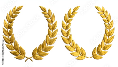 Two golden laurel wreaths on white background, symbol of victory