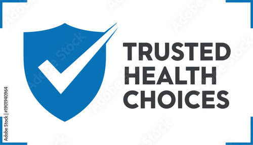 Trusted Health Choices Logo for World Health Day, Blue Shield with Checkmark, Healthcare Concept
