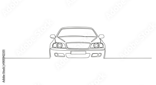 Line drawing of a sedan car front view on a transparent background