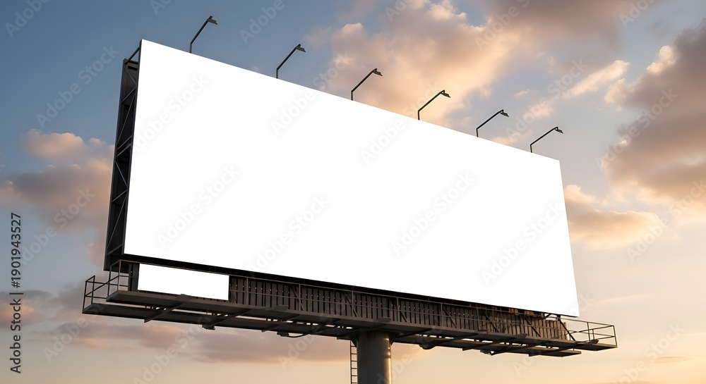 Fototapeta premium Blank Billboard Against a Dramatic Sunset Sky with Golden Hues
