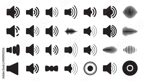 Sound Wave Icons, Black and White Sound Symbols, Audio Signal Emblems