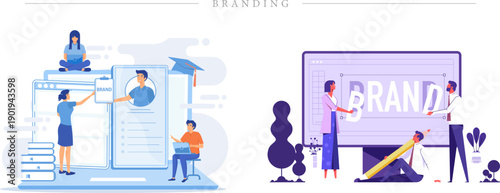 Branding and Visual Identity Development Vector Creative Team Building Logo Strategy and Personal Branding on Digital Interface