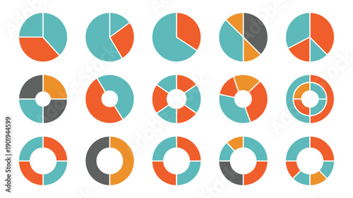 pie chart diagram collection featuring two three four five six step circle icons for infographic UI web business presentation vector