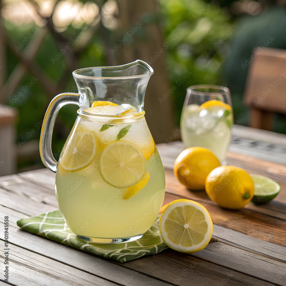 Fototapeta premium a-clear-glass-pitcher-of-refreshing-lemonade-with- (1)