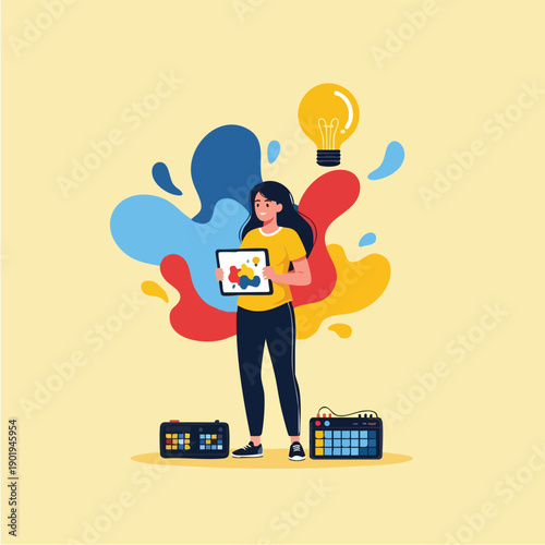 Creative Woman Engaged in Digital Art and Design Process.