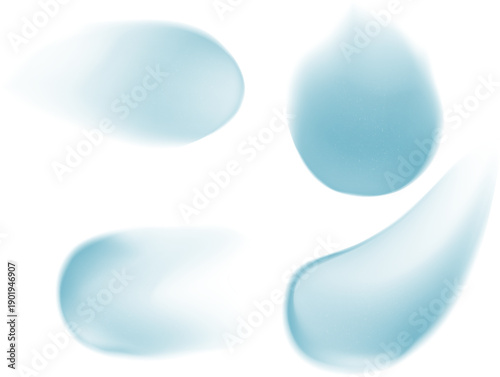 淡い水色の半透明にじみ表現で構成した有機的な雫形シェイプセット　流体感と透明感を活かした抽象デザイン用装飾素材