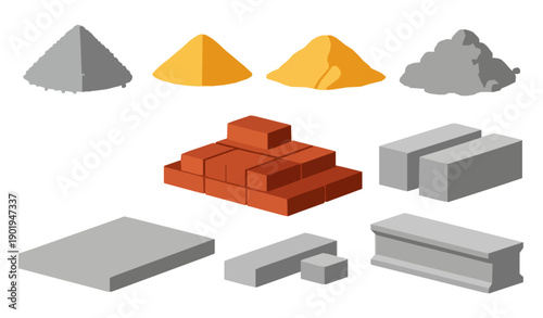 Building materials vector illustration set construction supply piles isolated on transparent background