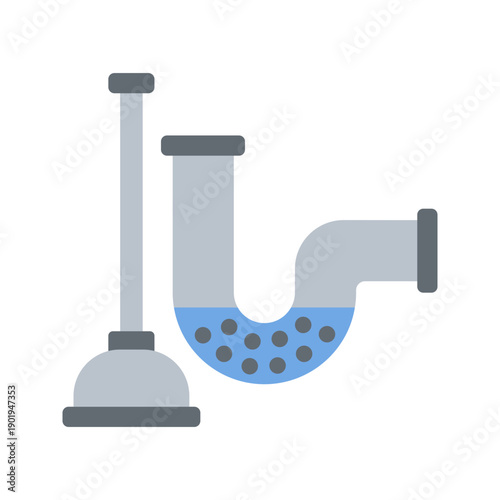 Clogged drain cleaning sink plumbing service flat color icon
