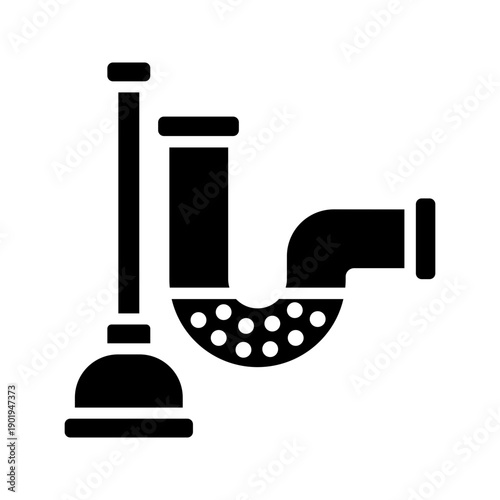 Clogged drain cleaning sink plumbing service solid glyph icon
