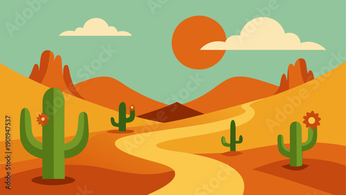 Illustration of desert landscape with cacti