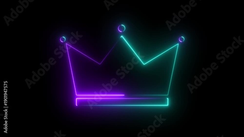 Blue and purple color crown icon animation with glowing neon line.