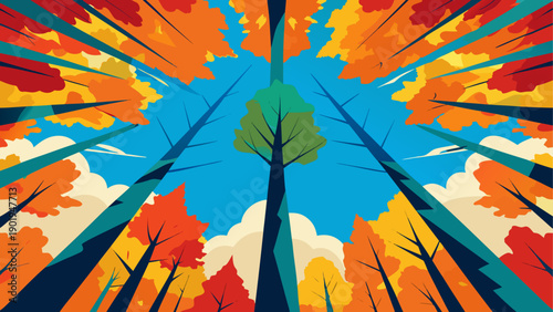 Looking up through the colorful forest