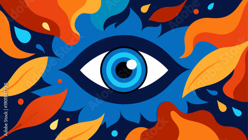 Abstract eye with floral and leaf design