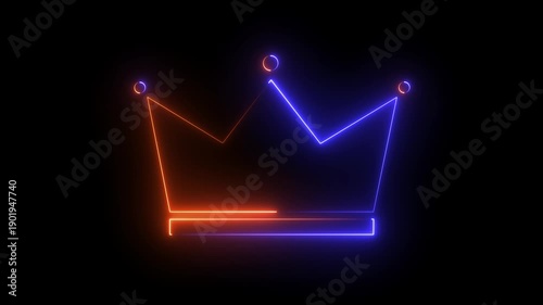Blue and purple color crown icon animation with glowing neon line.