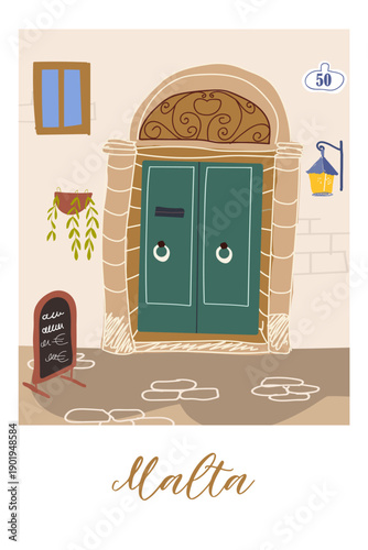 Malta hand drawn travel vector illustration, card.