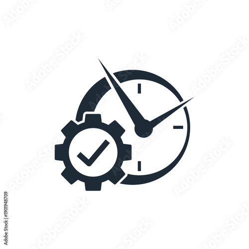 Time and the mechanism in operation.Perform a process. Vector linear icon illustration isolated on white background.
