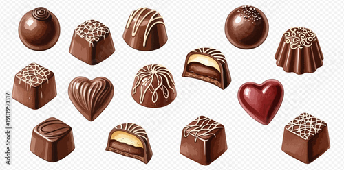 Assortment of delicious chocolate candies and truffles, perfect for a sweet treat or special occasion.