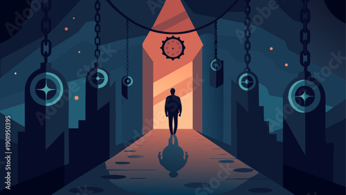 Silhouette walking towards the bright light