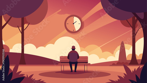 Man sitting on bench under a clock in park