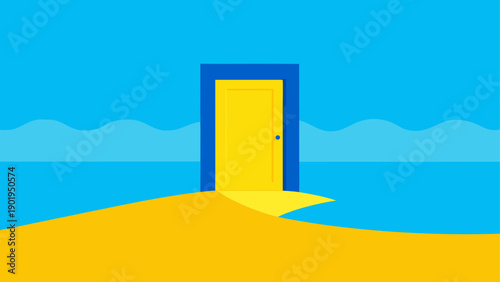 A door on the beach leading to the ocean