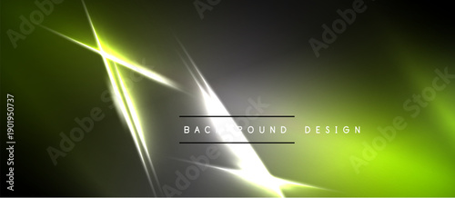 Abstract neon background. Bright lines intersect, creating dynamic visual effect. Dark shades dominate, with vibrant green highlights. Modern design element.
