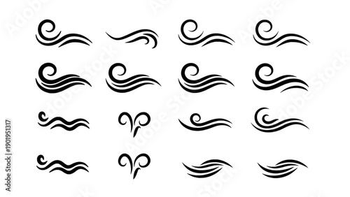 A set of flowing decorative wave line elements for design accents.