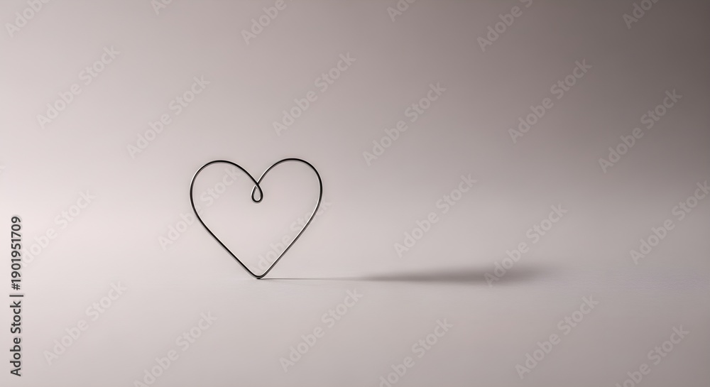 Fototapeta premium Wire heart shape silhouette on plain background